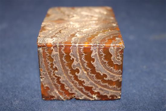An 18th century Continental gold overlaid tortoiseshell table snuff box 3.5in.